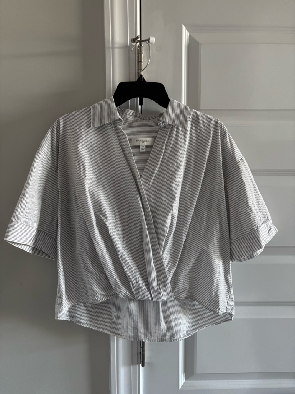 Banana Republic Collared Wrap Popover Top - Black Stripe - Worn Once - Women’s M
